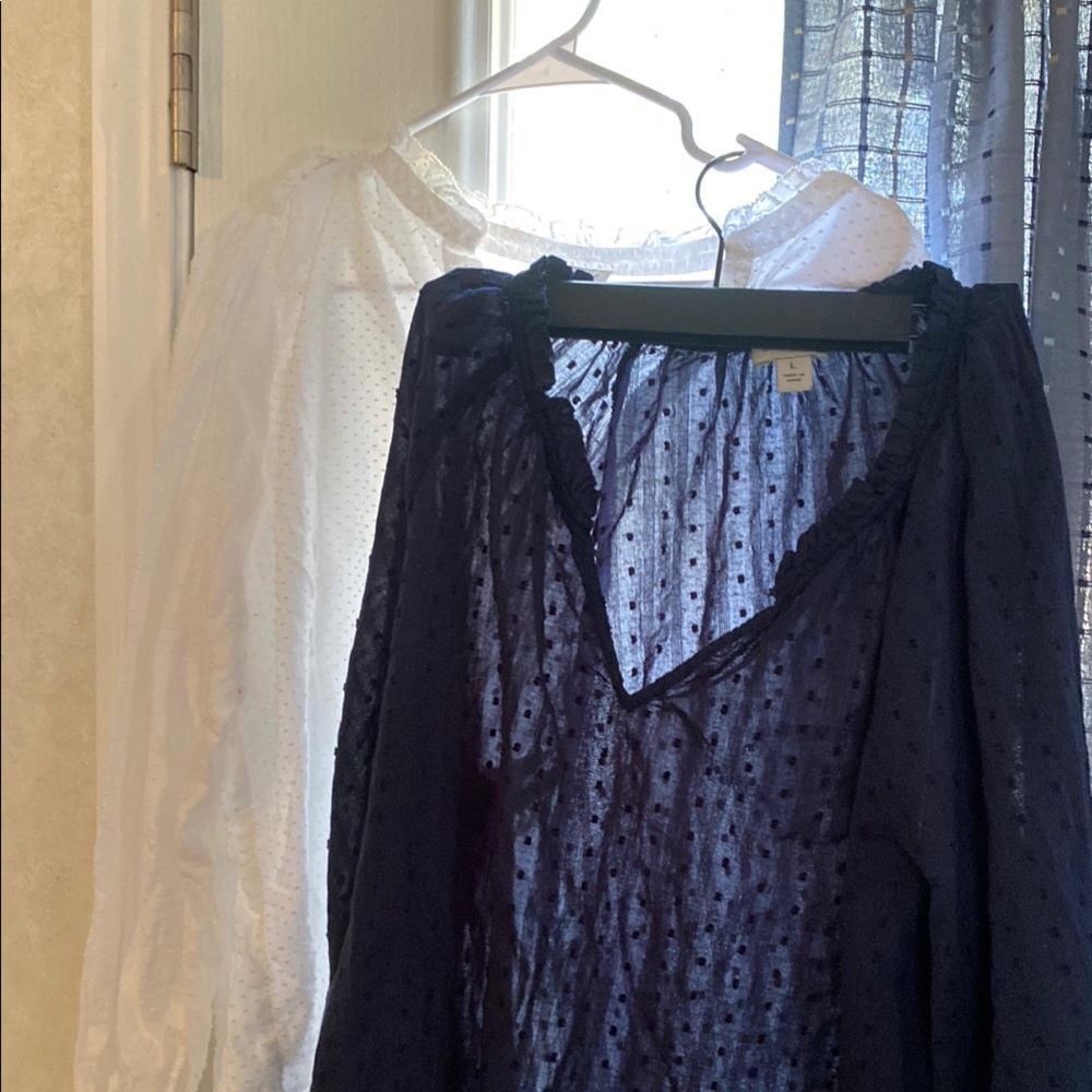 J crew 2 Swiss dot white and Navy Blouses j crew TWO